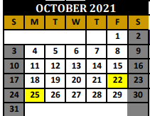 District School Academic Calendar for Whitewright Middle for October 2021