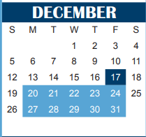 District School Academic Calendar for Paul Irwin Head Start Center for December 2021
