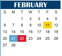 District School Academic Calendar for Wichita Falls Sp Ed Ctr for February 2022