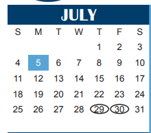 District School Academic Calendar for Wichita County Juvenile Justice Ae for July 2021