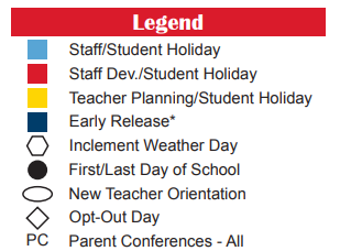 District School Academic Calendar Legend for Jefferson Elementary