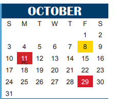 District School Academic Calendar for Northwest Head Start for October 2021