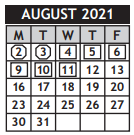 District School Academic Calendar for Pleasant Valley Middle School for August 2021