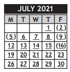 District School Academic Calendar for Peterson Elem for July 2021