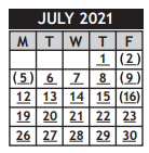 District School Academic Calendar for Spaght Accelerated Magnet Academy for July 2021