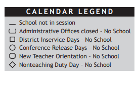 District School Academic Calendar Legend for Bostic Traditional Magnet Elem