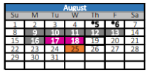 District School Academic Calendar for Wills Point Primary School for August 2021