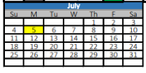 District School Academic Calendar for Wills Point High School for July 2021
