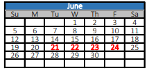 District School Academic Calendar for Wills Point High School for June 2022