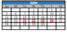 District School Academic Calendar for Wills Point Junior High for June 2022