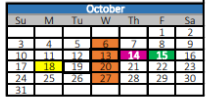 District School Academic Calendar for Wills Point Primary School for October 2021