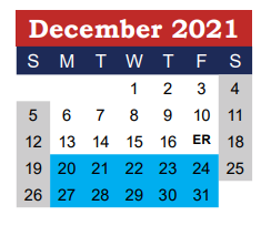 District School Academic Calendar for Wimberley High School for December 2021