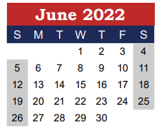 District School Academic Calendar for Wimberley High School for June 2022