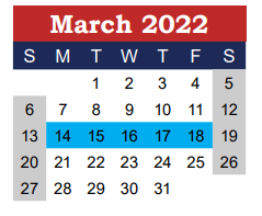 District School Academic Calendar for Wimberley High School for March 2022