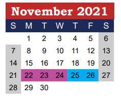 District School Academic Calendar for Wimberley High School for November 2021