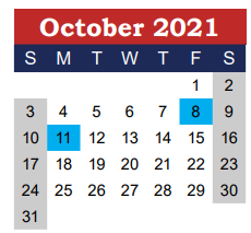 District School Academic Calendar for Wimberley High School for October 2021