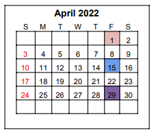 District School Academic Calendar for Memorial Middle for April 2022