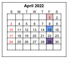 District School Academic Calendar for Winnsboro Elementary for April 2022