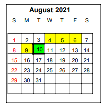 District School Academic Calendar for Memorial Middle for August 2021