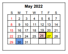 District School Academic Calendar for Memorial Middle for May 2022