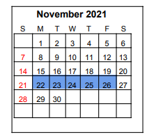 District School Academic Calendar for Winnsboro Elementary for November 2021