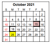 District School Academic Calendar for Memorial Middle for October 2021