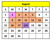 District School Academic Calendar for Winona Elementary for August 2021