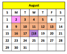 District School Academic Calendar for Smith Co J J A E P for August 2021