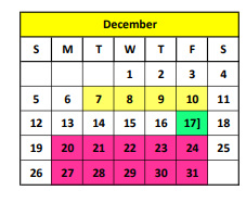 District School Academic Calendar for Smith Co J J A E P for December 2021