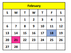 District School Academic Calendar for Smith Co J J A E P for February 2022
