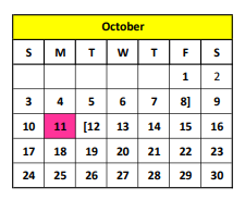 District School Academic Calendar for Smith Co J J A E P for October 2021