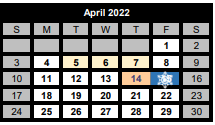 District School Academic Calendar for Wolfe City Elementary for April 2022