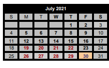 District School Academic Calendar for Wolfe City High School for July 2021