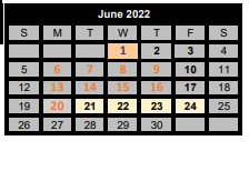District School Academic Calendar for Wolfe City Elementary for June 2022