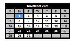 District School Academic Calendar for Wolfe City Middle for November 2021