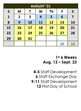 District School Academic Calendar for Woodville Middle for August 2021