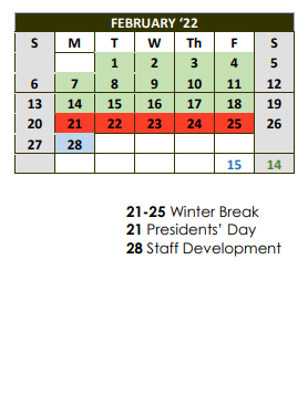 District School Academic Calendar for Woodville Elementary for February 2022