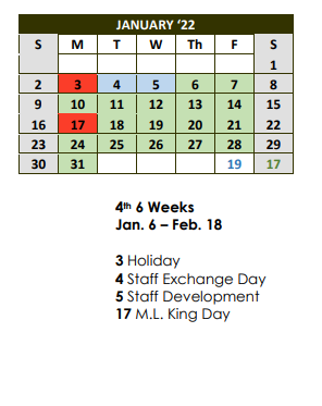 District School Academic Calendar for Woodville Intermediate for January 2022