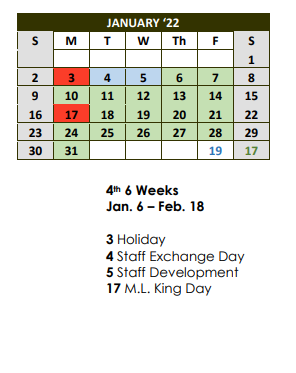 District School Academic Calendar for Woodville Elementary for January 2022