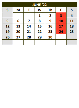 District School Academic Calendar for Woodville High School for June 2022