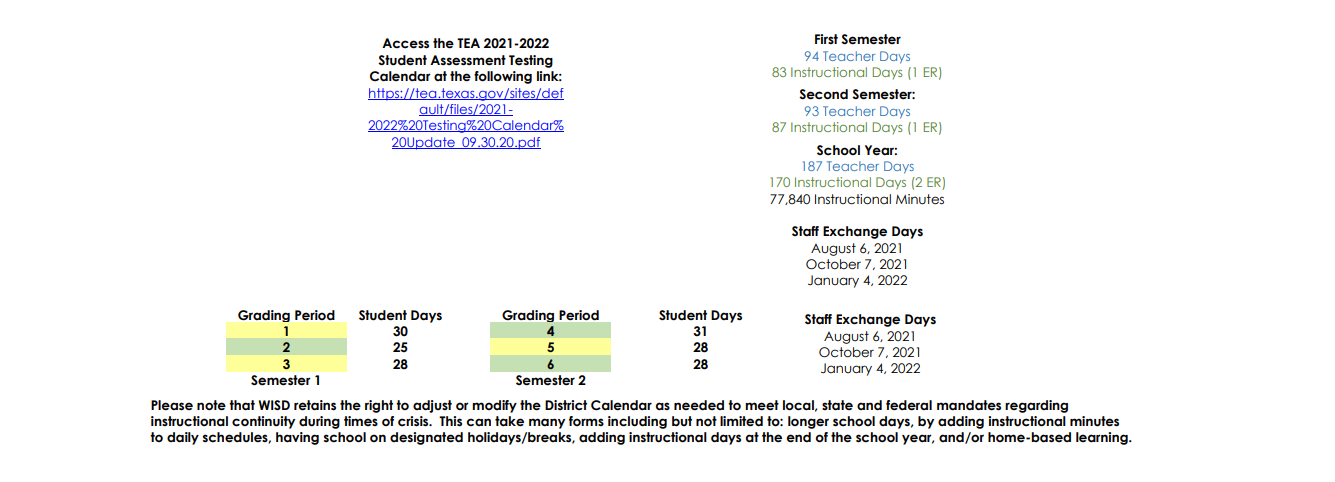 District School Academic Calendar Key for Woodville Intermediate