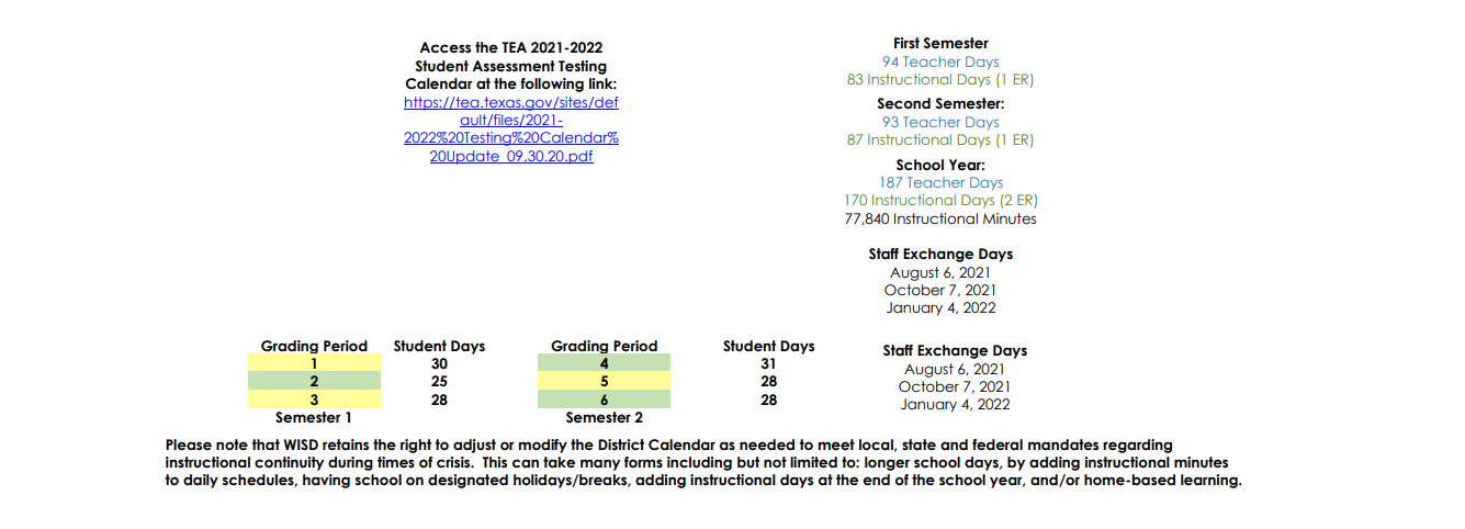 District School Academic Calendar Key for Woodville High School