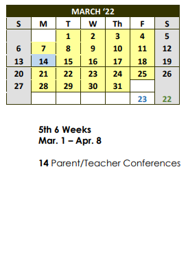 District School Academic Calendar for Woodville High School for March 2022