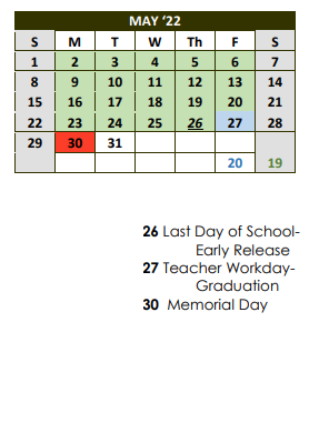 District School Academic Calendar for Woodville Middle for May 2022