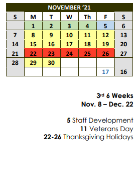 District School Academic Calendar for Woodville High School for November 2021