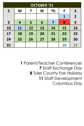 District School Academic Calendar for Woodville Elementary for October 2021