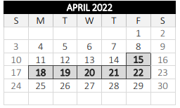 District School Academic Calendar for City View for April 2022