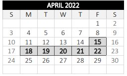 District School Academic Calendar for Worcester Technical High for April 2022