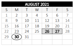 District School Academic Calendar for Burncoat Street for August 2021