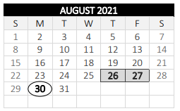 District School Academic Calendar for Union Hill School for August 2021